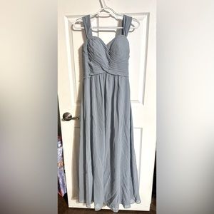 Women’s Dusty Blue Off Shoulder, Corset Lace-Up Azazie Bridesmaids Dress, A10